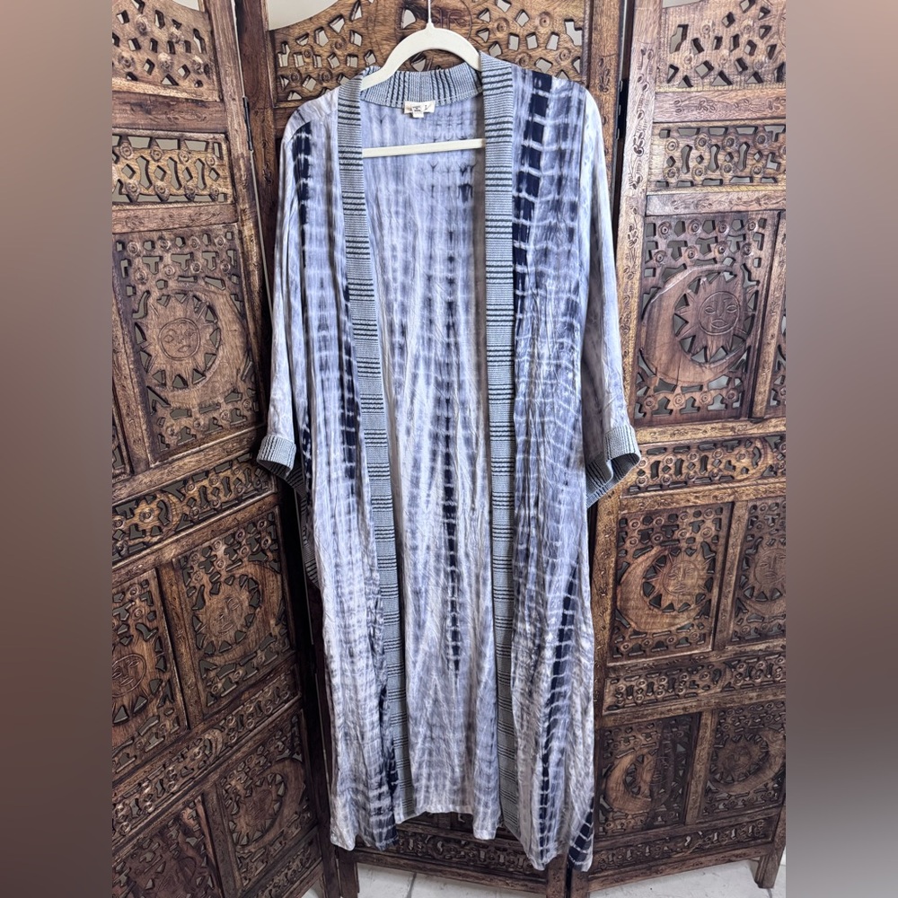 POL Gray Artistic Striped Duster